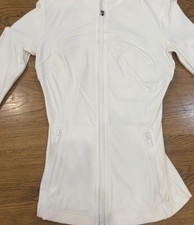 Women's White Full-Zip Athletic Jacket M Knit Polyester Mid-Length Zip Pockets