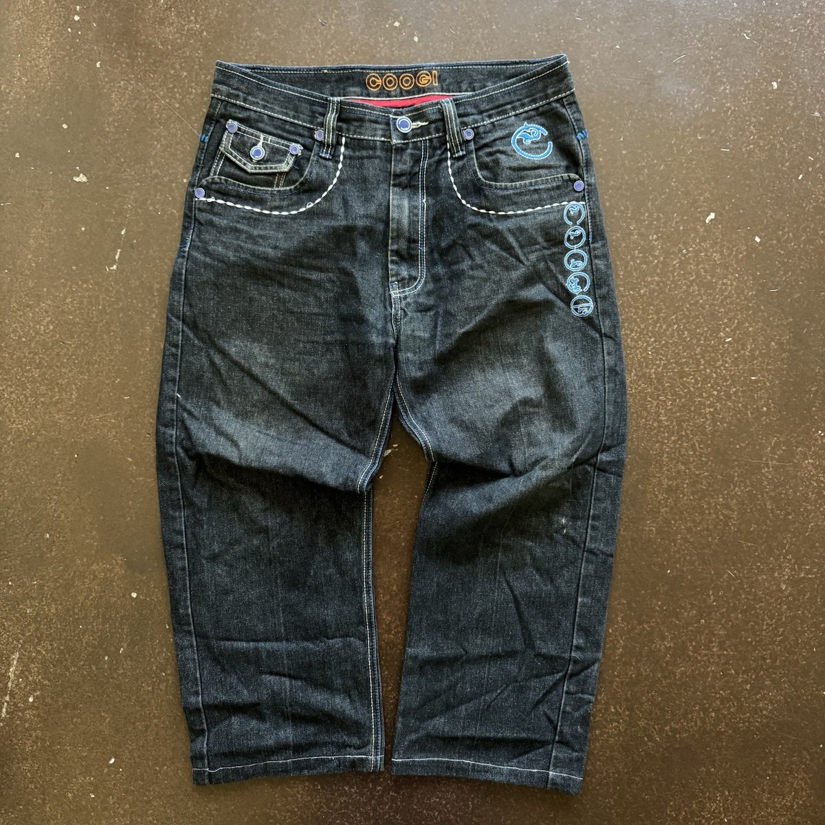 Y2K COOGI jeans embroidered Wide Leg Baggy Denim Capri Pants