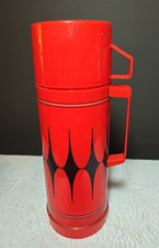 Termo atómico rojo Aladdin vintage mediados de siglo moderno gráfico negro