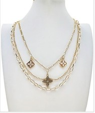 Goldtone Necklace Trio Set of 3 pieces Goldtone Flower Charms Layering NEW