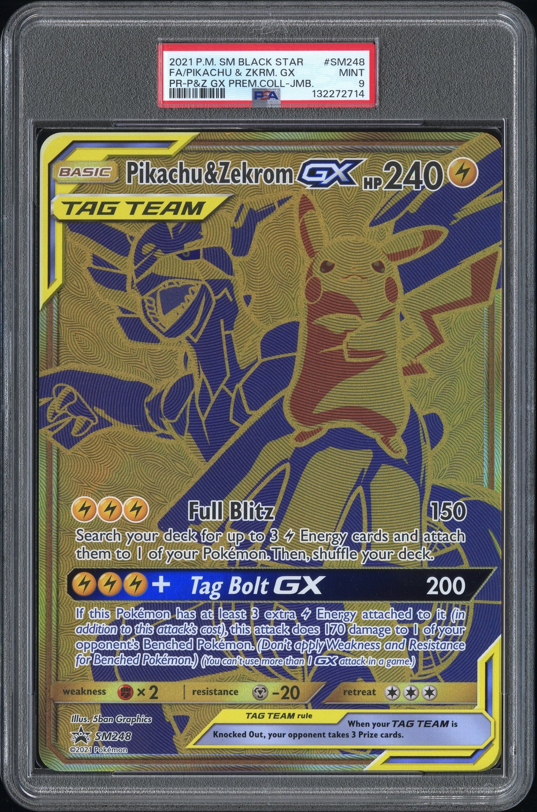 2021 POKEMON SM BLACK STAR PROMO #SM248 FULL ART/PIKACHU & ZEKROM GX PSA 9