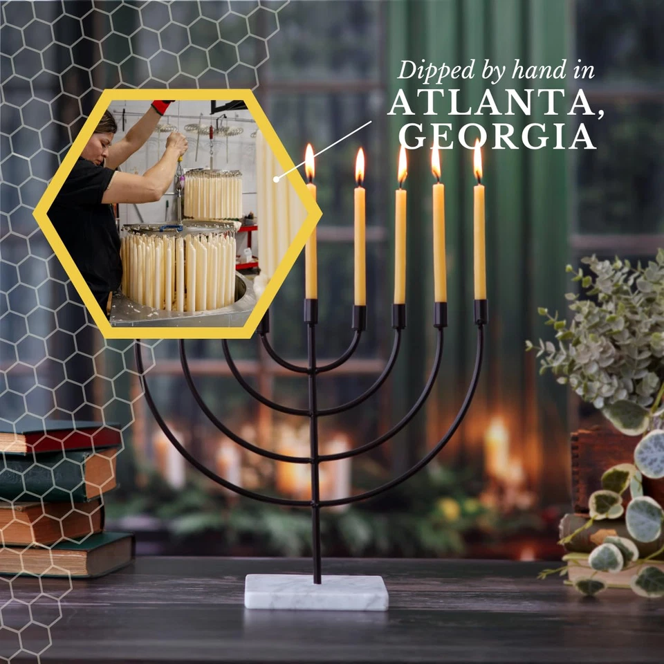 100% Pure Beeswax Hanukkah Taper Candles, 45 Count Set, Hand-Dipped Natural Unsc - Image 4 of 4