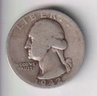 1942-S WASHINGTON QUARTER .25¢ SAN FRANCISCO 90% SILVER COIN UNITED STATES MINT