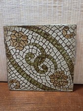 1970s Vintage Ceramic Floral Pattern Green/Floor Tiles Made In Italy