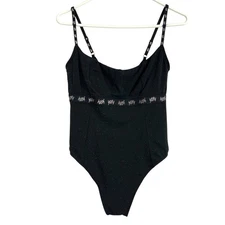 Yitty Black Sparkle Bodysuit One Piece Shapewear Lingerie Adjustable Straps Sz M
