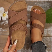 New. Brown Sandals for Women Soft Cushioned Soles, Casual Warm Weather Wear