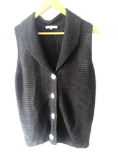 ELIZABETH SCOTT Designer Black Collared Knitted Waistcoat Vest Size L / XL