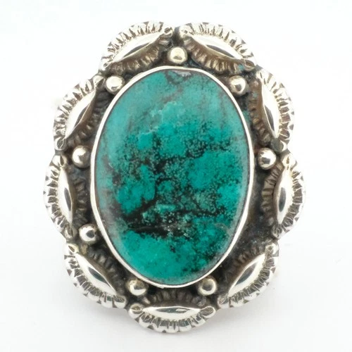 UNIQUE Turquoise & Sterling Silver Ornate Southwest Statement Ring, US 9