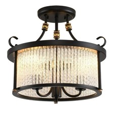 Blinghy Crystal Chandelier-Semi Flush Mount Ceiling Light Hallway Fixtures Black