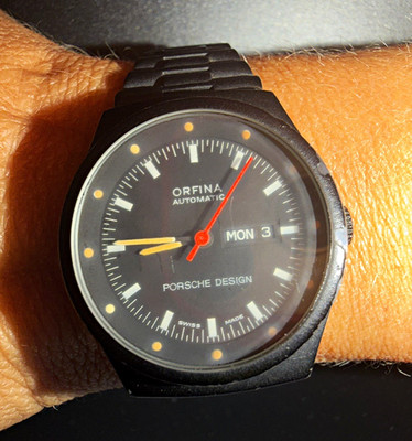 Orfina Porsche Design Ref. 7050 Automatik Armbanduhr Day-Date schwarz