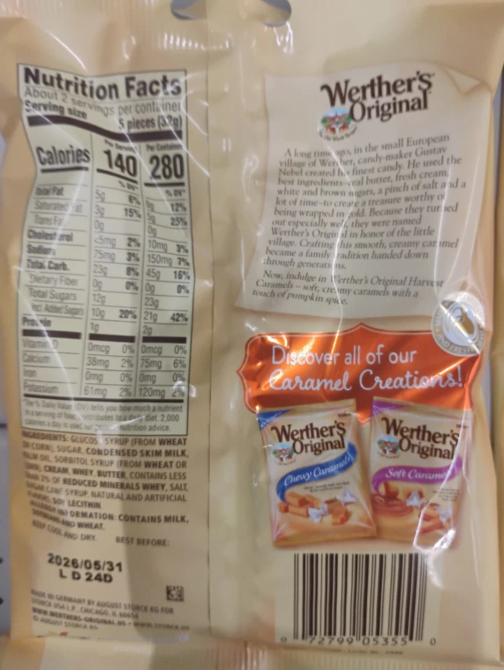 Lote de 2 bolsas STORCK Werther's originales calabaza especias caramelo suave, 2,2 oz frescas Foto 4 de 4