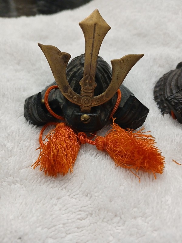3 Vintage Japanese Samurai Kabuto Helmet Replicas w/Floral and Animal Motifs