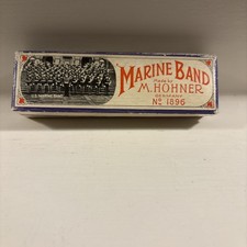 Vtg Antique M. Hohner Marine Band Harmonica No. 1896 with Original Box