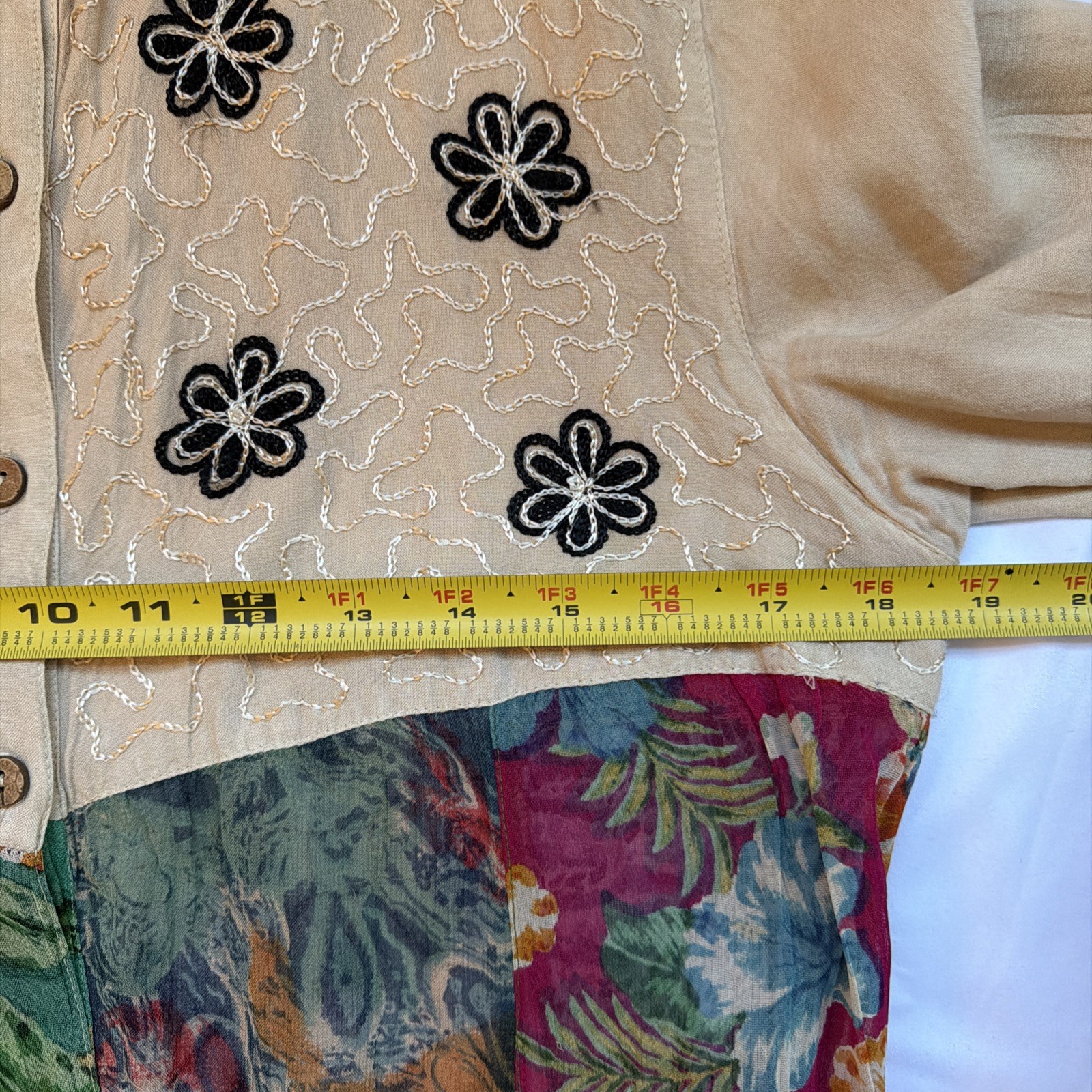 Young Threads S Tan Patchwork  Ruffle Slvs Top Em… - image 3