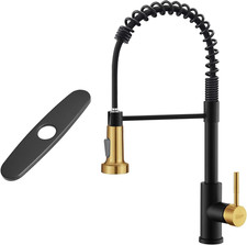 Matte Black  Gold Spring Kitchen Sink Faucet with Deck Plate
