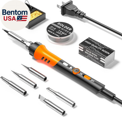 60W Adjustable Temperature Soldering Iron Kit - 9-In-1 with 5 Tips, Solder Wire