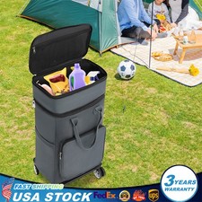 Foldable 5-Wheel Grocery Cart with Telescopic Handle  Waterproof Bag - Gray