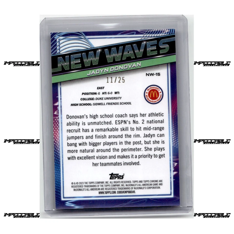 2023 Topps McDonald's A/A - New Waves Orange #NW-15 Jadyn Donovan Rookie /25 - Image 2 of 2