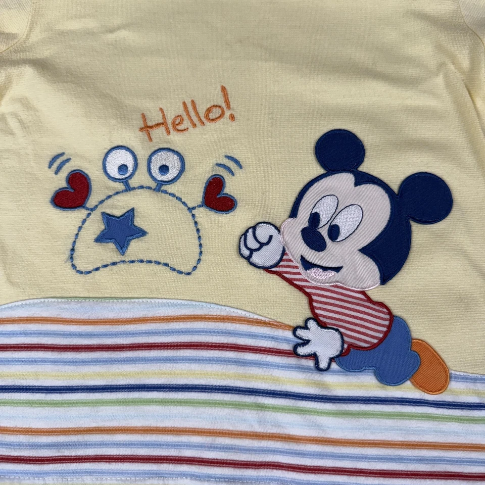 Disney Baby Mickey Mouse Shirt Shorts Set Boys Toddler 2T Yellow Striped Outfit - Image 3 of 4