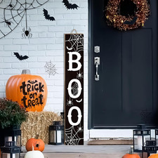 Boo Porch Sign 47.2 Inch Halloween Wooden Welcome Sign for Front Door