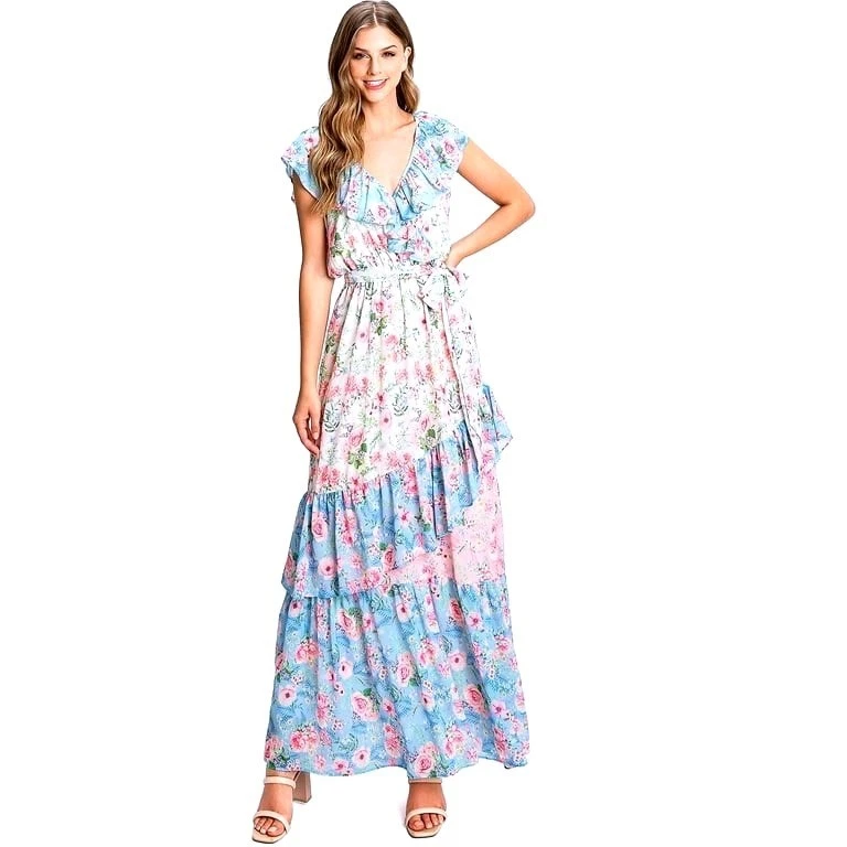 Maxi Vestido LOVE COLETTE by Flying Tomato Floral Volantes Cottagecore Boho Pequeño Foto 2 de 4