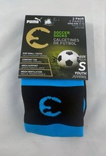 Puma Soccer Socks 2 Pair - Size SMALL YOUTH - Blue and Black NEW