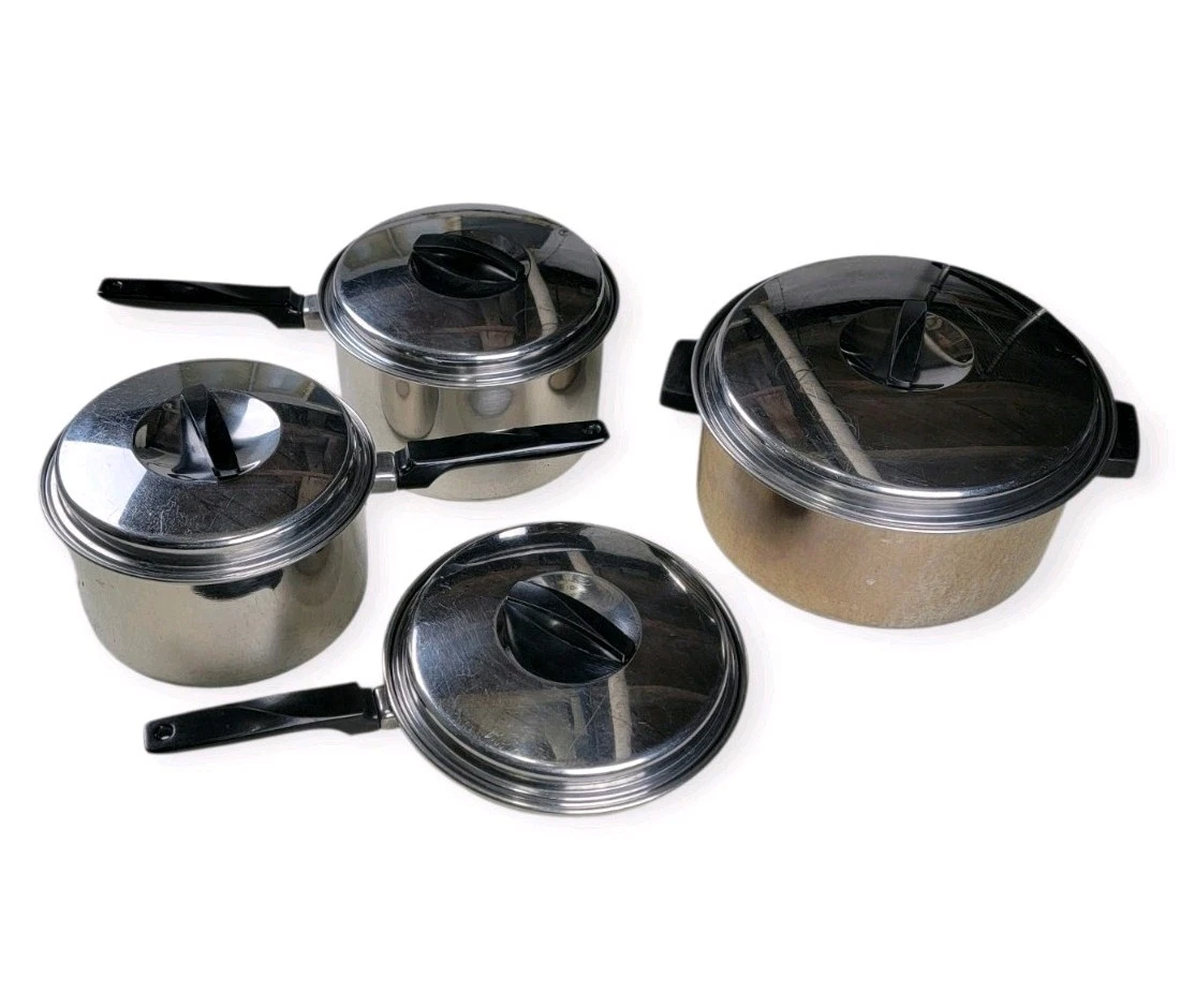 Vintage Flint Ecko stainless steel Cookware set of 4 Radiant core Pots Skillet
Opens in a new window
