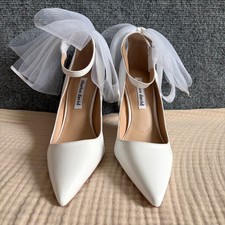 9M Charles David White Tulle Bow Rogue Pumps Ankle Strap Bridal Heels Pointed
