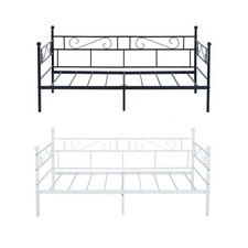 Black/White Metal Daybed Frame with Scroll Design, 3ft Sofa Bed for Guest Room