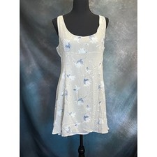 90s The Limited Floral Print Silk Sheath Dress Beige Blue Scoop Neck Size 14