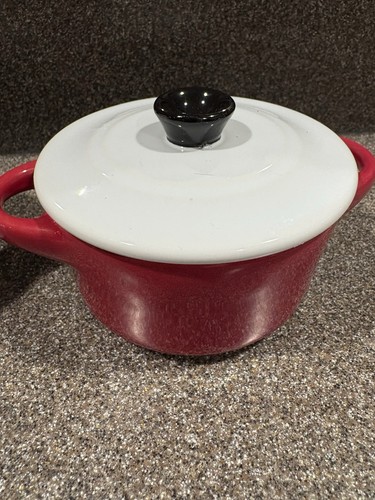 2 CROFTON Keramik Kasserolle Mini Schale weiß & rot Auflaufförmchen Dutch Oven Steinzeug - Bild 4 von 6