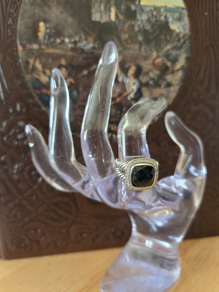 Faceted Onyx Stone and Diamonds  In Silver Ring, By David  Yurman - Image 3 of 4