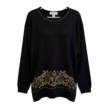 Vintage Victoria Harbour Sweater Black with Gold Sequins and Beads Size M