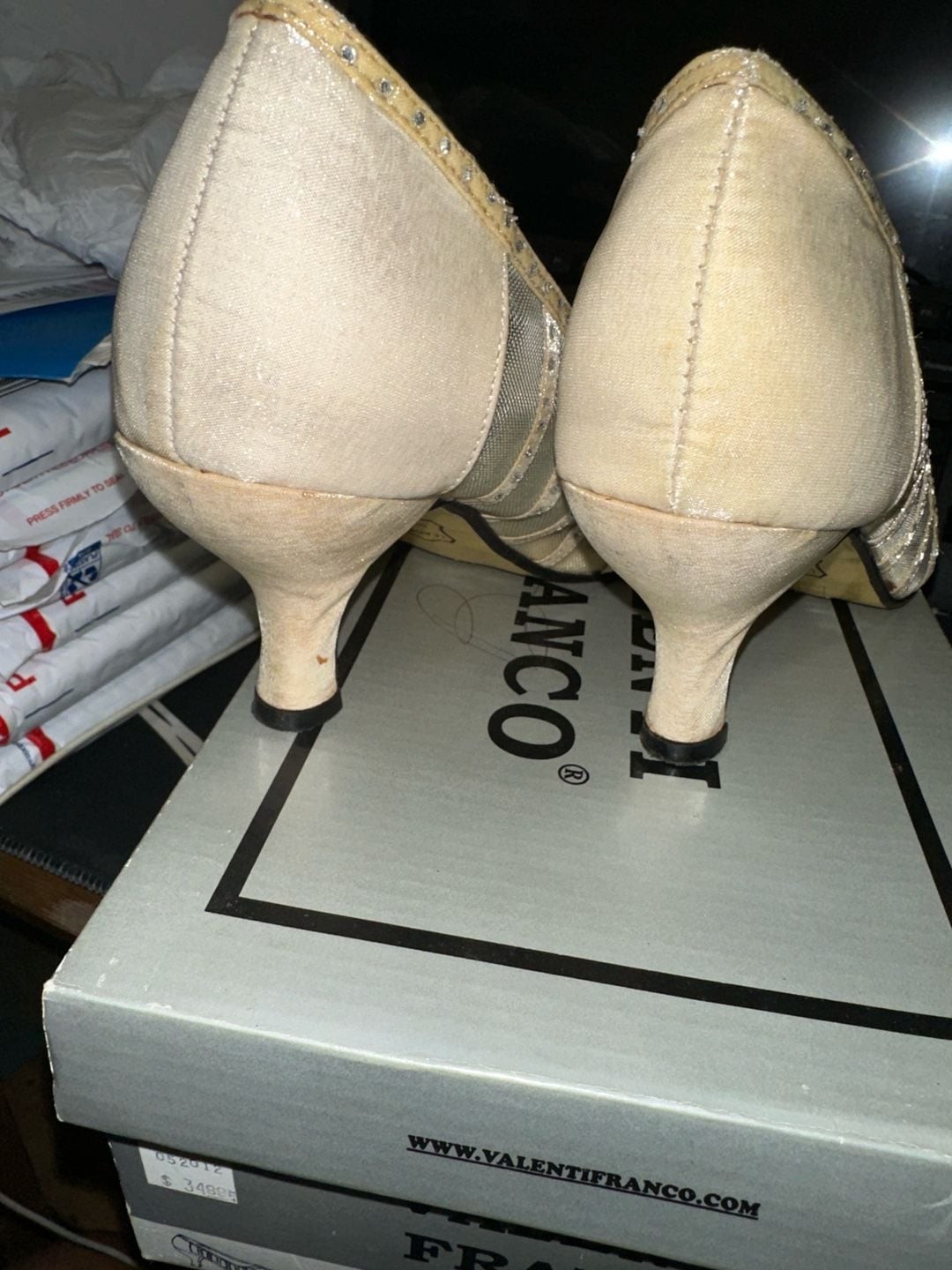 Valenti Franco Sally-3 Champagne Mesh Sequin Heels Size 9M image 4