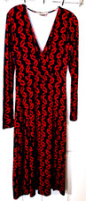 Boden Women's 8 Faux Wrap Long Sleeve V-Neck Red Blue Leaf Print Dress