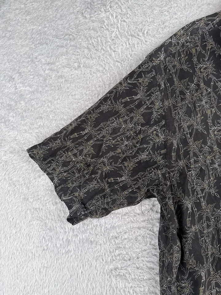 Camisa Cambridge Classics Adulto Grande Negra Blanca Bambú Floral Hoja 100% Rayón Foto 3 de 4