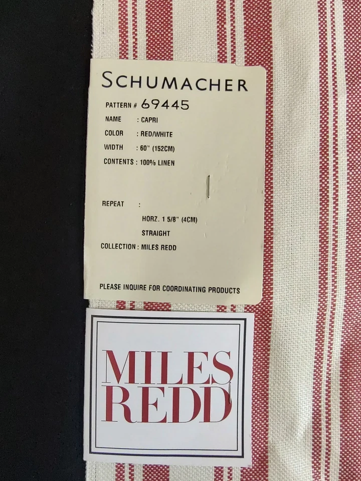 SCHUMACHER Capri Miles Redd Red & White Stripe 100% Linen Remnant Sample 26x26 - Image 2 of 3
