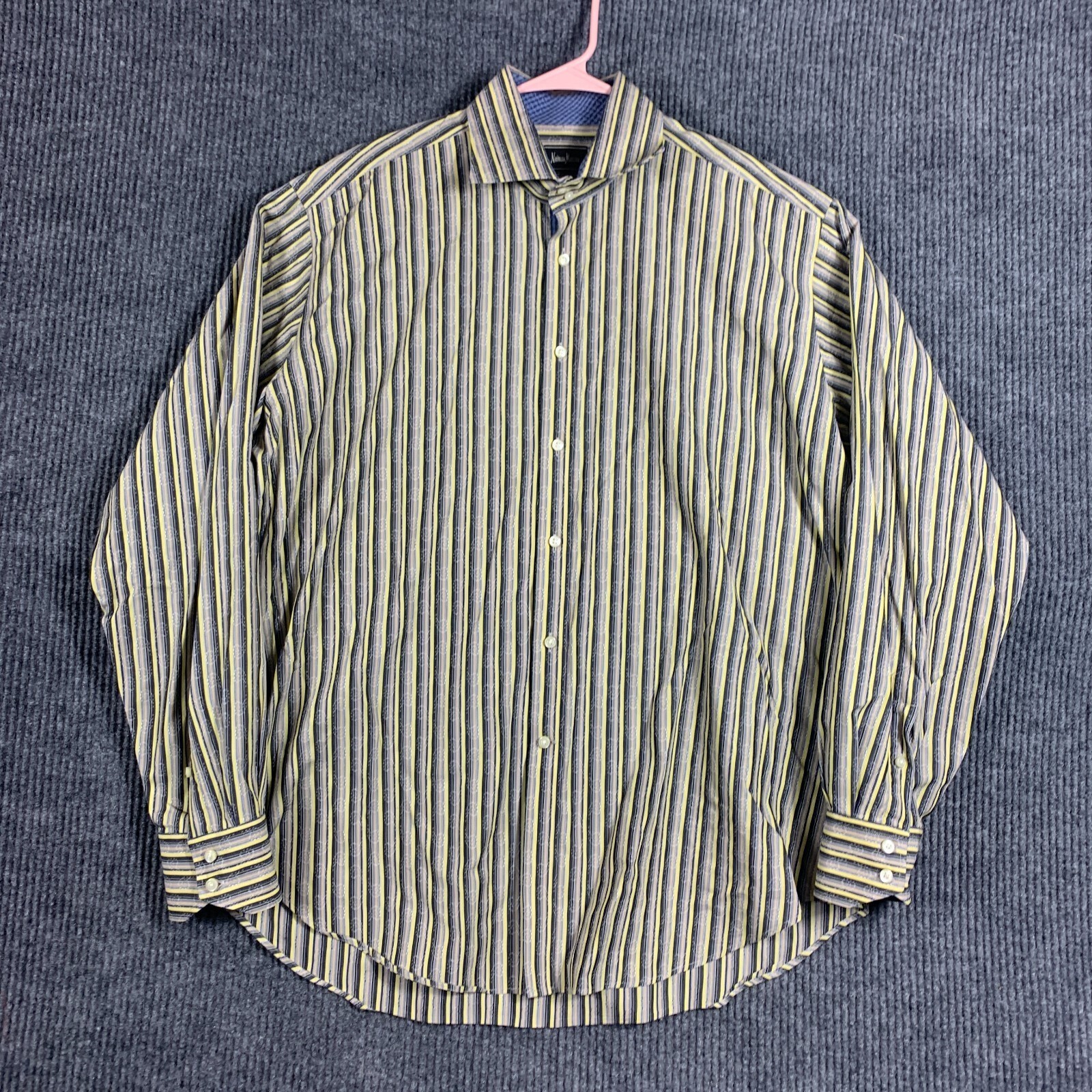 Neiman Marcus Shirt Mens Extra Large XL Yellow Striped AOP Abstract Dress Formal