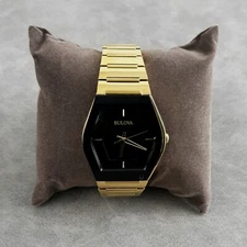 Bulova Men's Gemini Stainless Steel Gold Tone Black Dial 40mm Watch 97A164