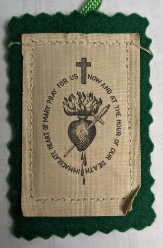 Makelloses Herz Mariens betet für uns grün Filz grüne Kordel Vintage - Bild 2 von 3