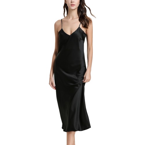 Women's Satin Cami Nightgown V Neck Sleeveless Slip Silk Sleep Dress Lingerie - Picture 2 of 30