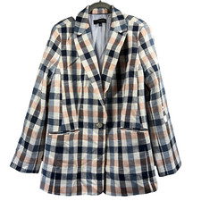 Talbots Women's Blazer 16 Plaid Colorful Cotton Single Breasted Lined Pockets