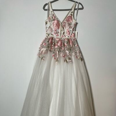 Colors Blush pink white gorgeous formal wedding prom evening dress size 8 |  eBay