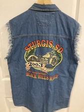 Men's Sturgis Motorcycle Rally Denim Cutoff Button Down Vest Size Large