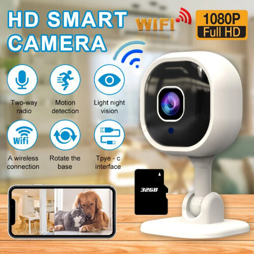 Wireless IP Camera 32GB 360 4K 1080P Night Vision Video Audio Type C Smart Home