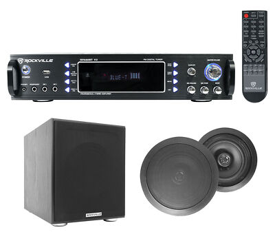 RPA60BT Home Theater Bluetooth Receiver+ (2) Black In-Ceiling Speakers+Sub