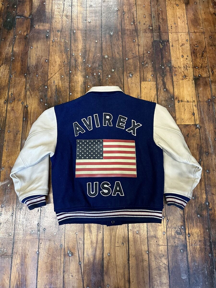Avirex Varsity Jacket American Flag Made In USA Size Youth L Avirex Varsity Jacket American Flag Made In USA Size Youth L