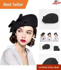 Vintage Bowknot French Wool Beret - Adjustable Warm Women's Winter Hat