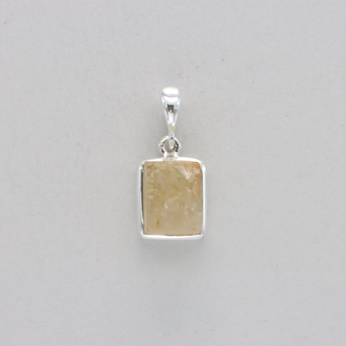Natural Raw Cut Yellow CITRINE Square Pendant Rough Cut 925 STERLING SILVER #66e - Picture 4 of 9