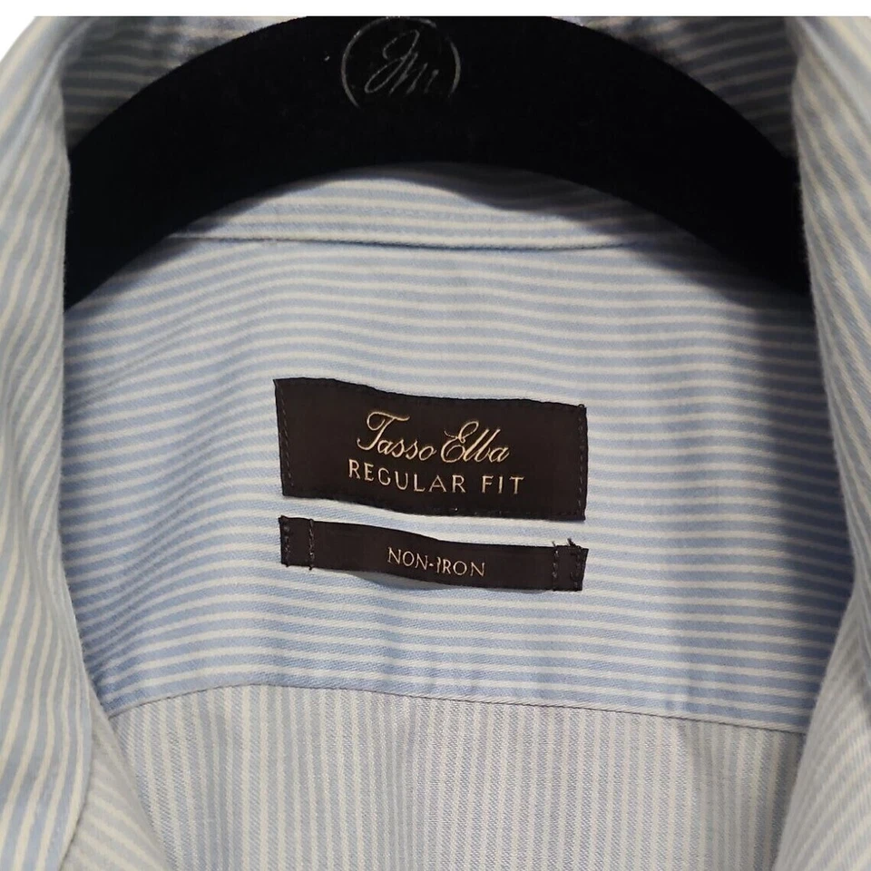 Camisa de vestir a rayas Tasso Elba sin planchar ajuste regular azul claro para hombre 15 1/2 M Foto 2 de 4